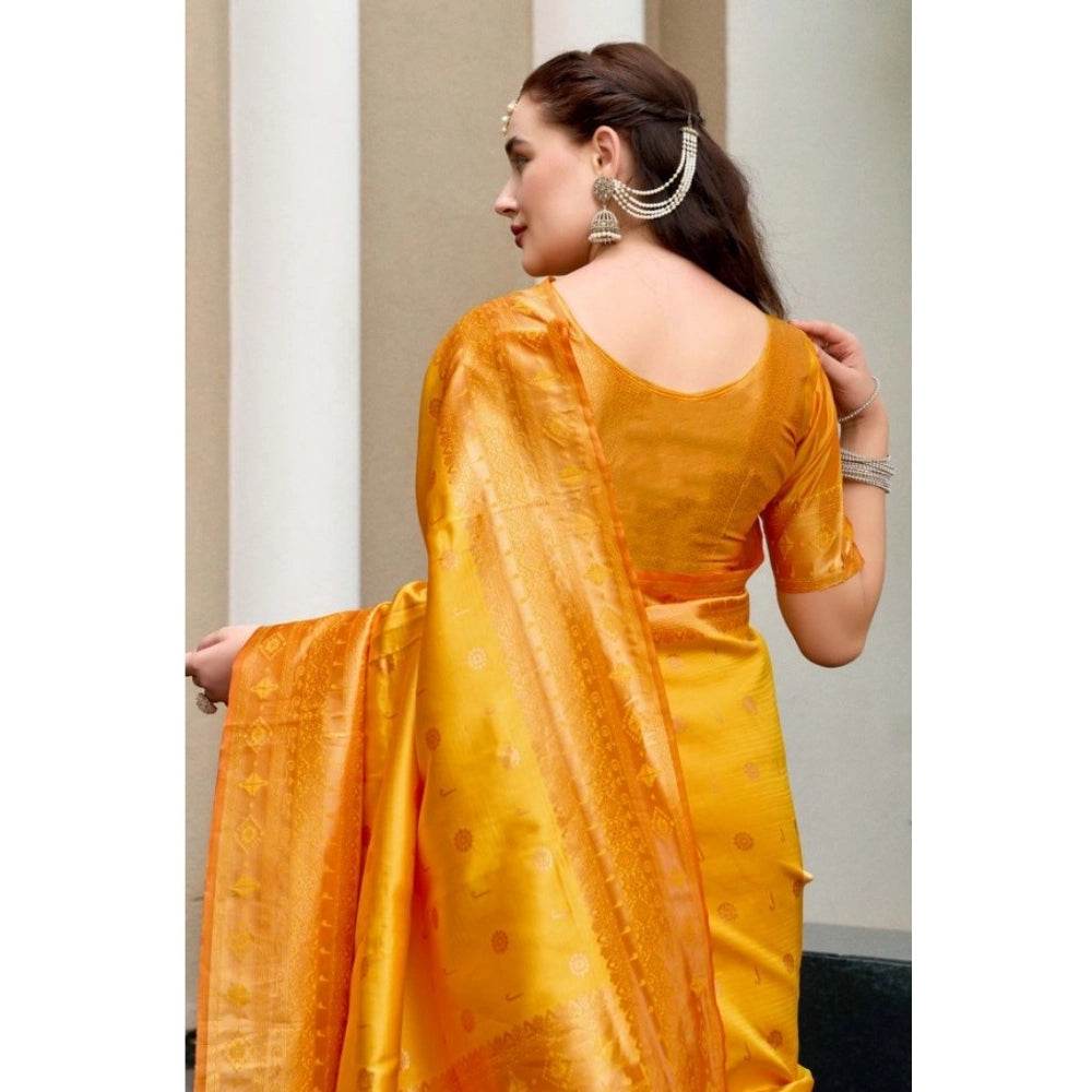 Generic Women's Silk Blend Zari Woven Saree With Unstitched Blouse 5.5Mtr (Mustard) - MYLUXURY LANE ENTERPRISE